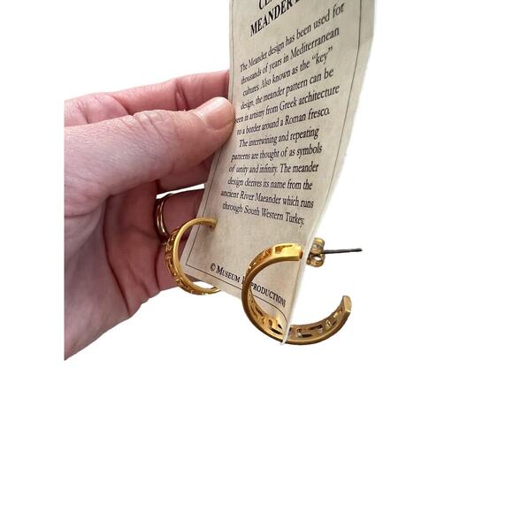 Costume Gold Greek Key Style Hoops Earrings - Picture 3 of 5